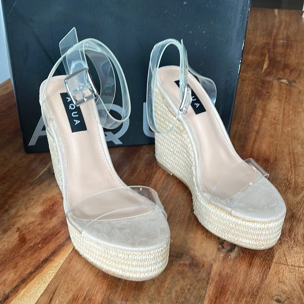 Aqua Espadrille Wedge Sandal, Size 8
